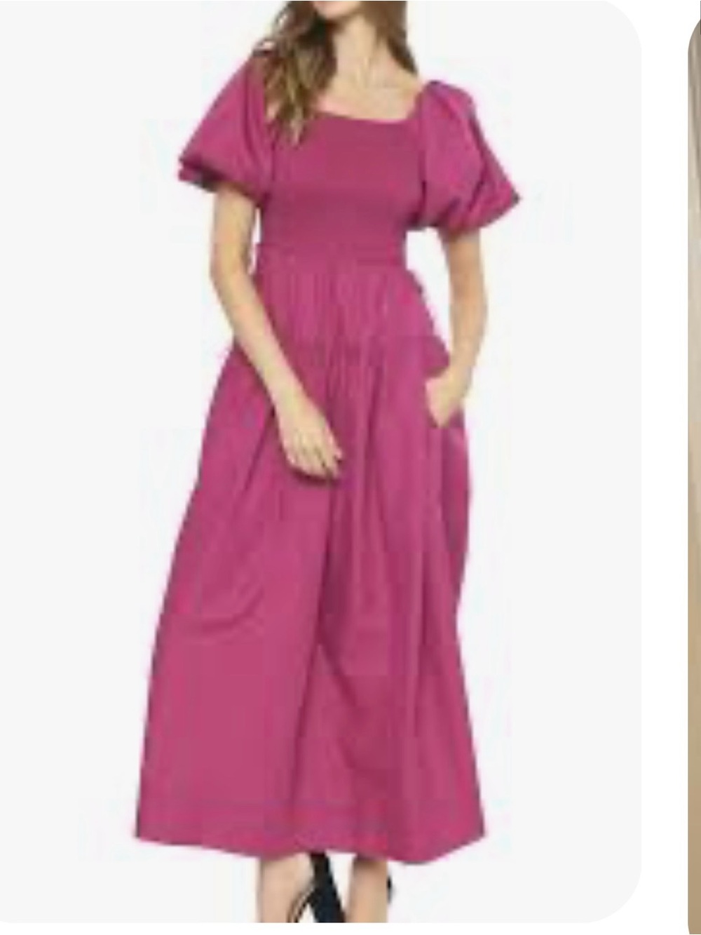 entro Fuchsia Puff-Sleeve Maxi Dress